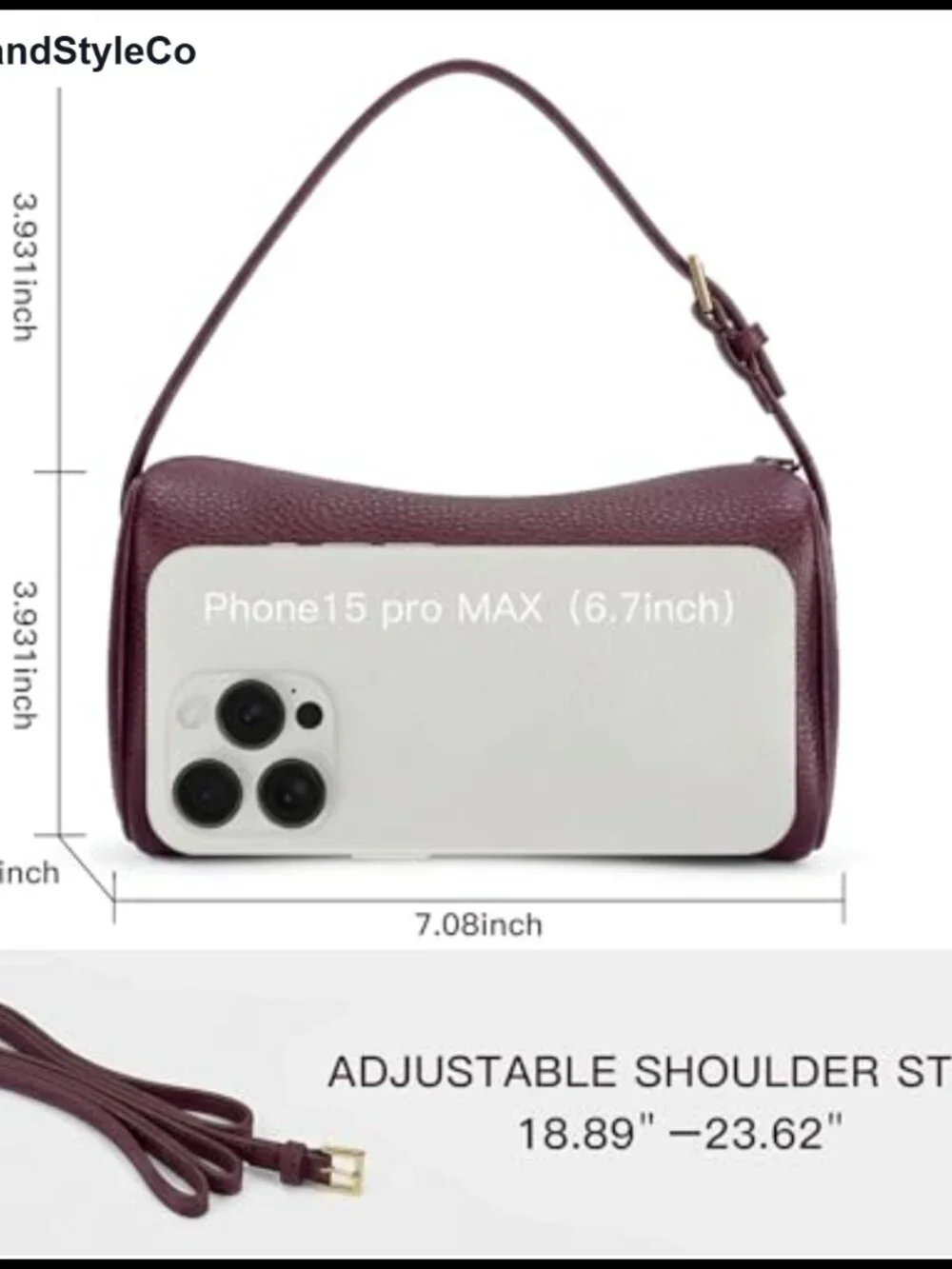 Vegan Leather Mini Barrel Hobo Bag Crossbody Adjustable Strap